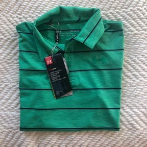 Boys Green Striped Under Armour Performance Polo